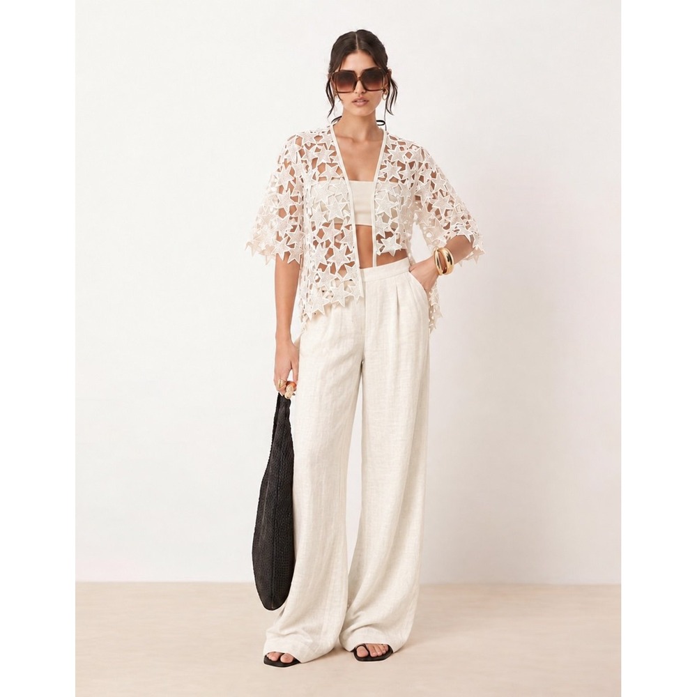 House of Harlow 1960 Ivory Star Lace Open Front Kimono One Size NWOT